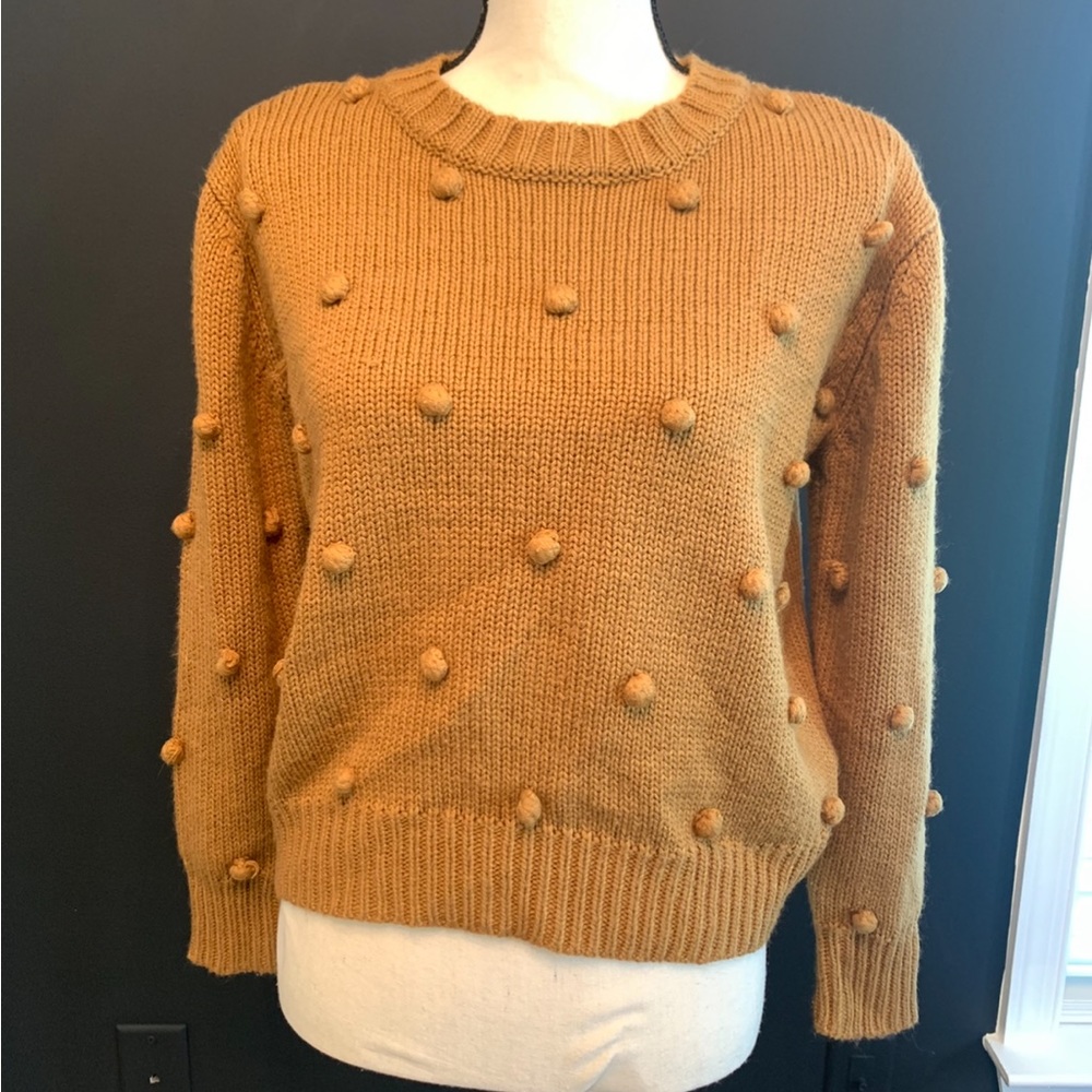 Camel colored sweater with Pom Pom detail